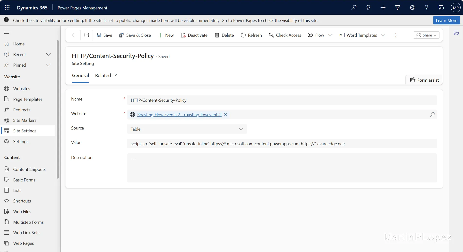 Here we can see the example of how to configure it, as the article says, you can create or edit it. Setup the CSP